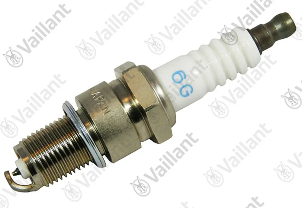 Vaillant Zündkerze mit metallischem Gewinde und keramischem Isolator, übliche Anwendung in Heizsystemen.